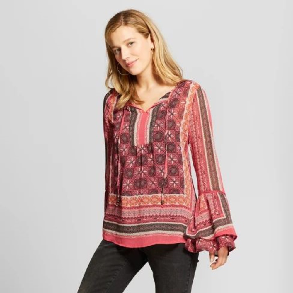 New KNOX ROSE Coral Bell Sleeve Peasant Top NWT F9 - Picture 8 of 8